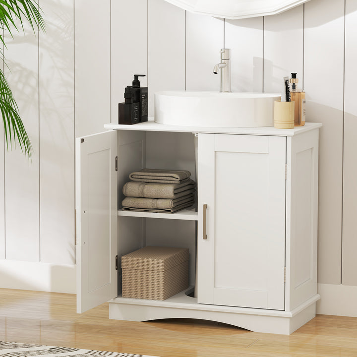 60 cm Pedestal Sink Bathroom Vanity Cabinet with Adjustable Shelf-White