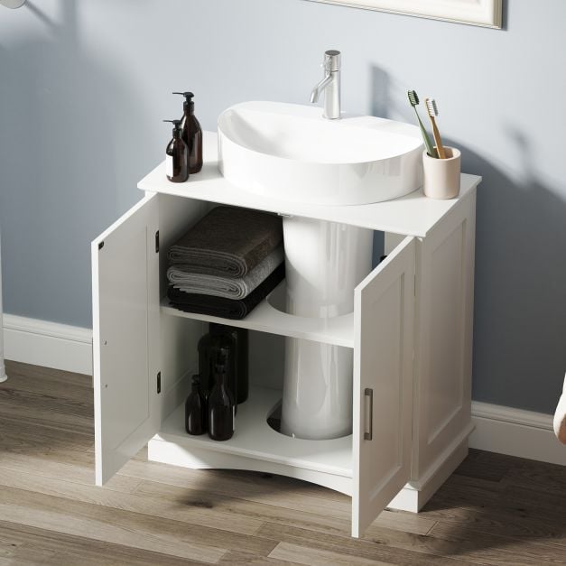 60 cm Pedestal Sink Bathroom Vanity Cabinet with Adjustable Shelf-White