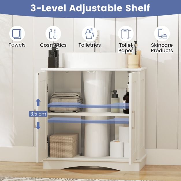 60 cm Pedestal Sink Bathroom Vanity Cabinet with Adjustable Shelf-White