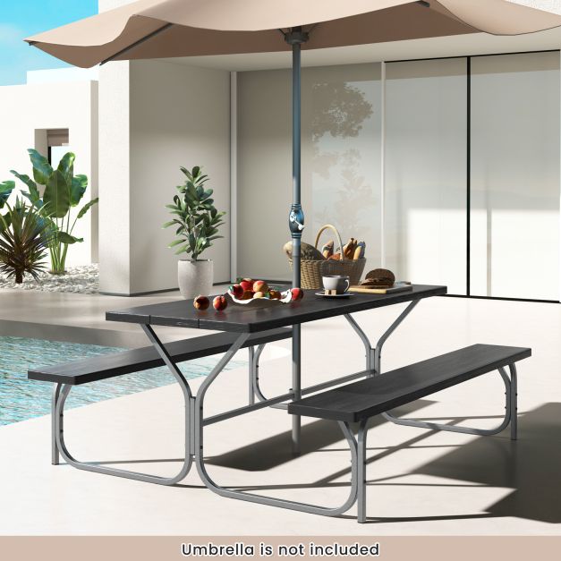 183 cm Picnic Table Bench Set with Umbrella Hole for Patio Garden Yard Poolside Party