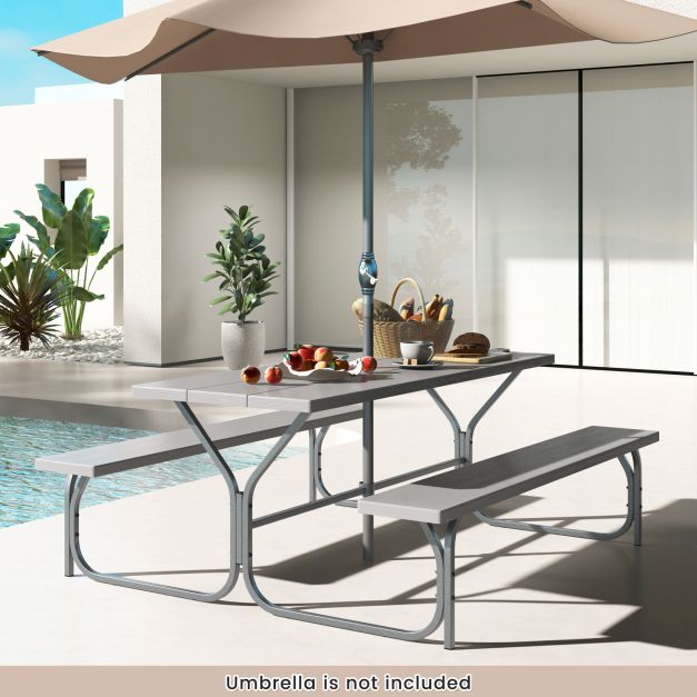 183 cm Picnic Table Bench Set with Umbrella Hole for Patio Garden Yard Poolside Party