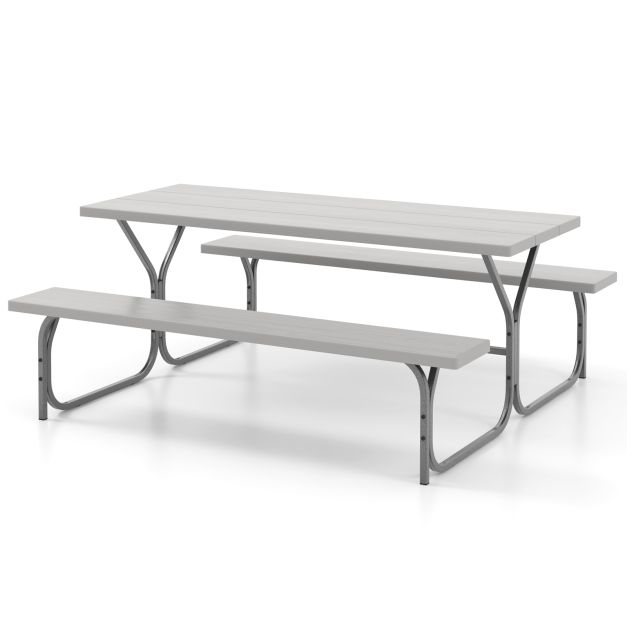 183 cm Picnic Table Bench Set with Umbrella Hole for Patio Garden Yard Poolside Party