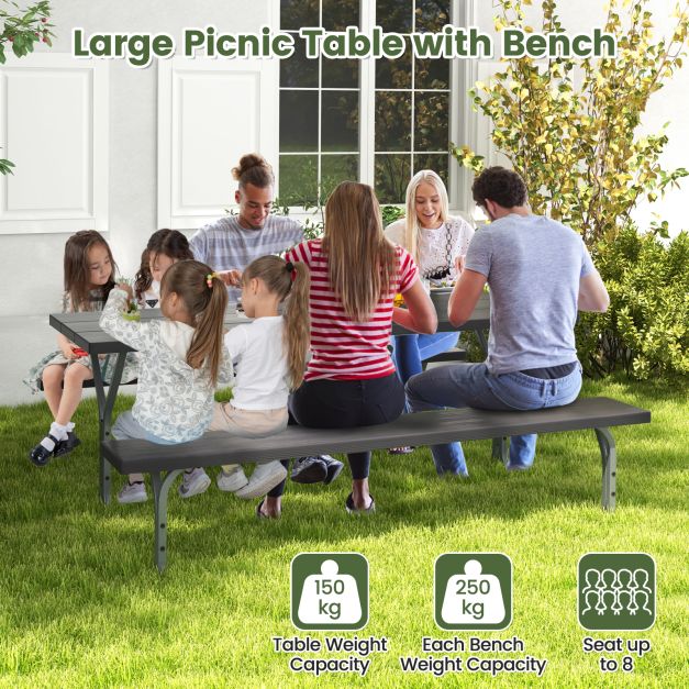 183 cm Picnic Table Bench Set with Umbrella Hole for Patio Garden Yard Poolside Party