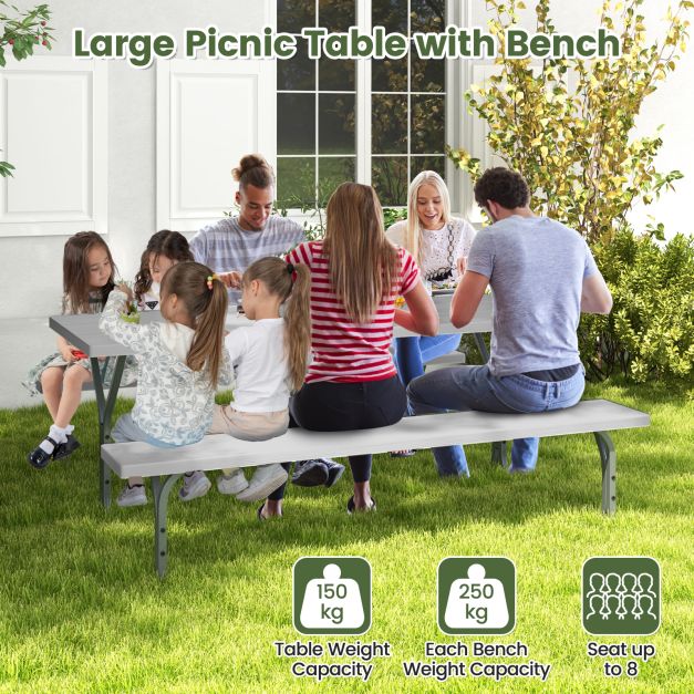 183 cm Picnic Table Bench Set with Umbrella Hole for Patio Garden Yard Poolside Party