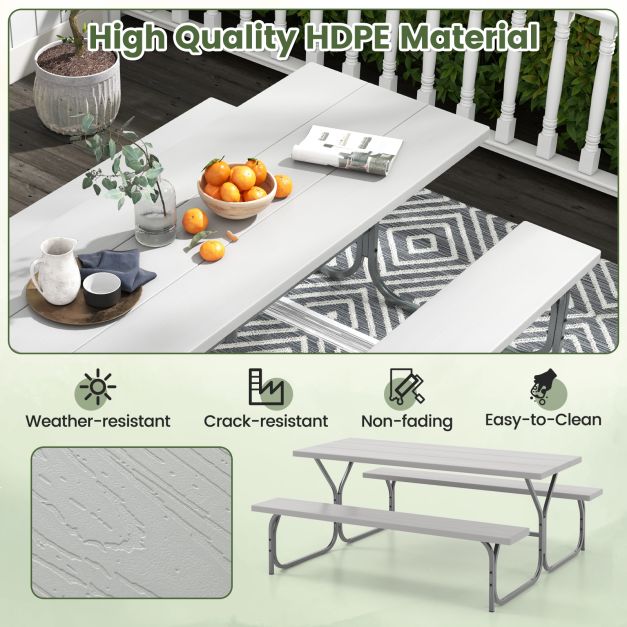 183 cm Picnic Table Bench Set with Umbrella Hole for Patio Garden Yard Poolside Party