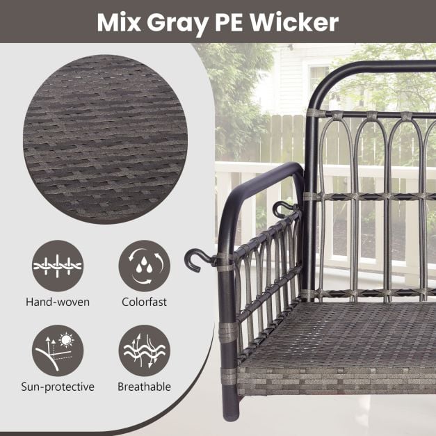 2-Person Patio Wicker Swing Chair with Removable Cushions for Garden, Poolside, Backyard-Off White - TidySpaces