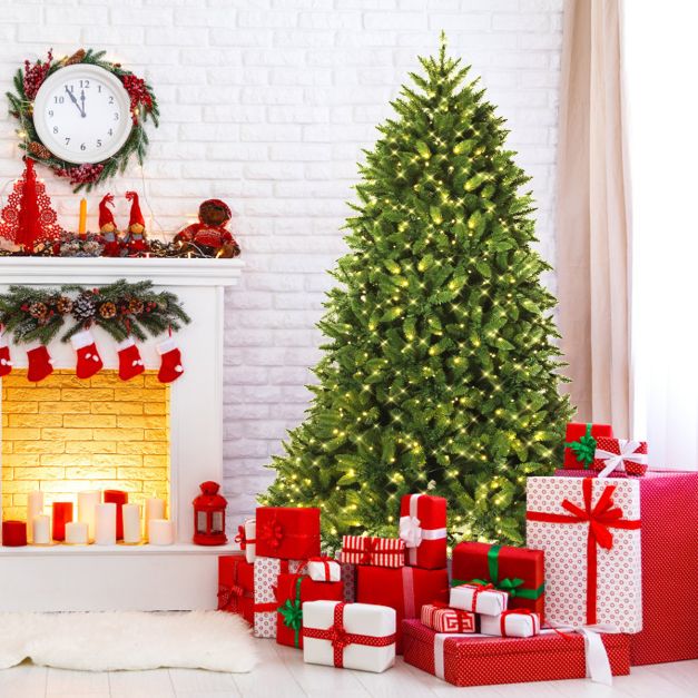 Pre-Lit Artificial Christmas Tree with 8 Lighting Modes and Foldable Metal Stand