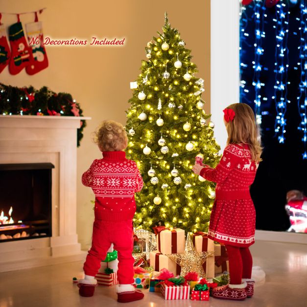 Pre-Lit Artificial Christmas Tree with 8 Lighting Modes and Foldable Metal Stand