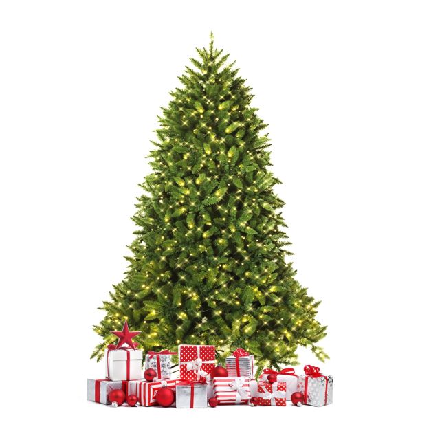 Pre-Lit Artificial Christmas Tree with 8 Lighting Modes and Foldable Metal Stand