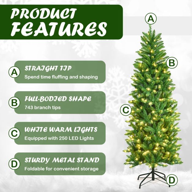 Pre-lit Artificial Pencil Christmas Tree with Warm White UL-listed Lights