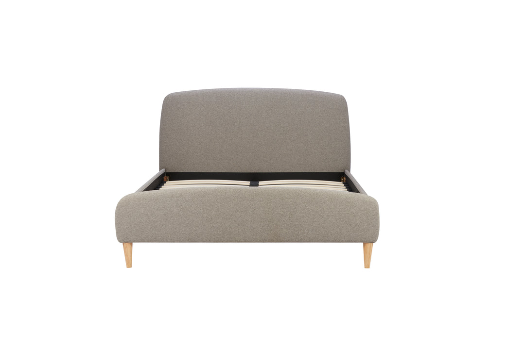Quebec Upholstered Bed Frame with Gentle Curves and Soft Grey Fabric