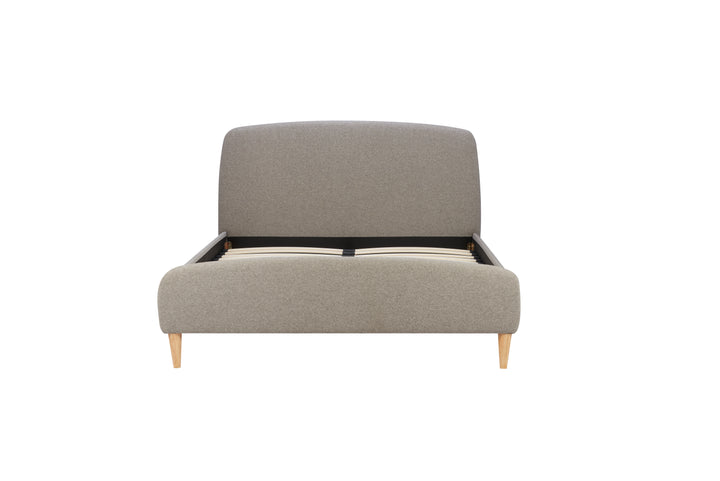 Quebec Upholstered Bed Frame with Gentle Curves and Soft Grey Fabric