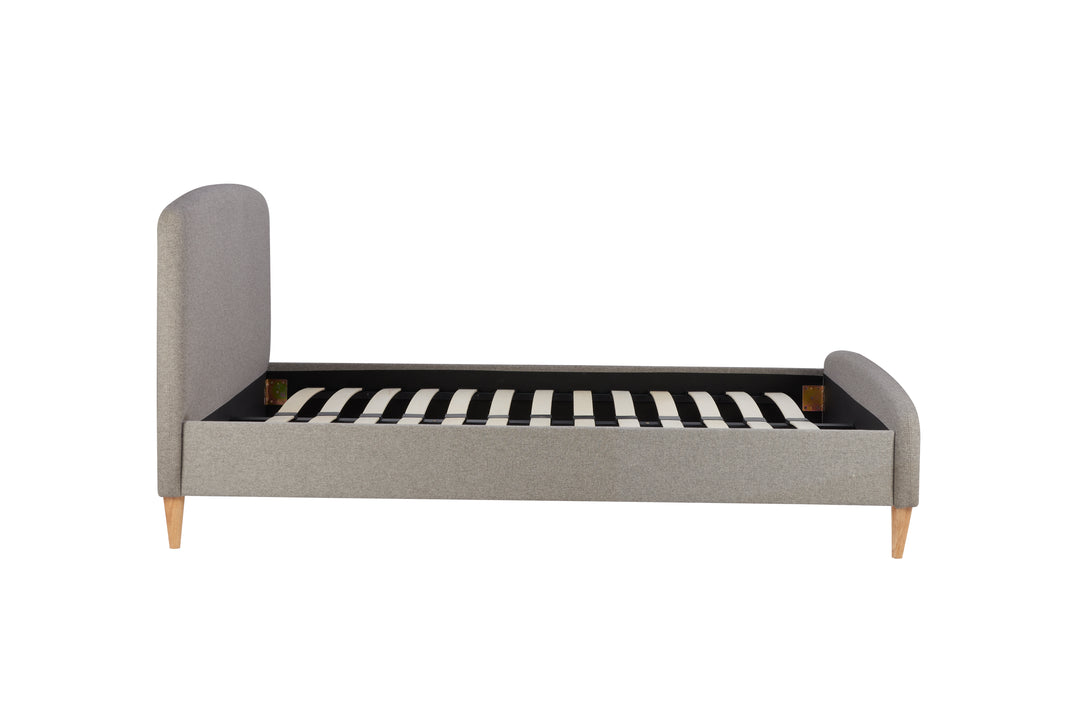 Quebec Upholstered Bed Frame with Gentle Curves and Soft Grey Fabric