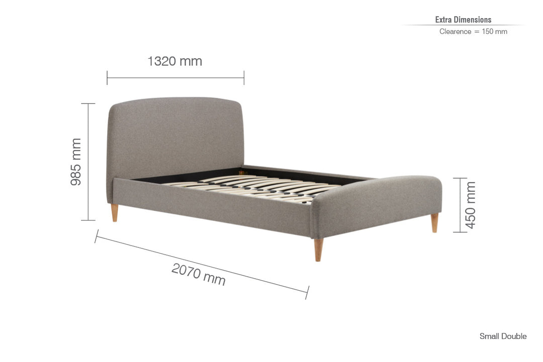 Quebec Upholstered Bed Frame with Gentle Curves and Soft Grey Fabric