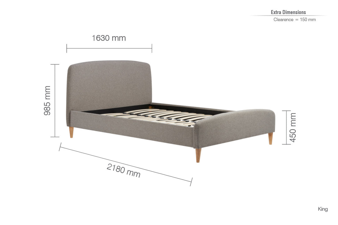 Quebec Upholstered Bed Frame with Gentle Curves and Soft Grey Fabric