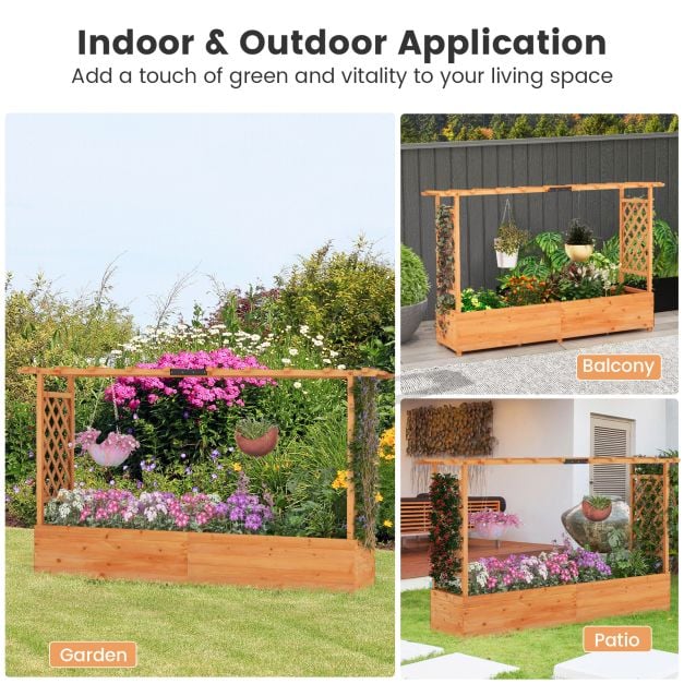 Raised Garden Bed with 2-Sided Trellis and Hanging Roof-Orange - TidySpaces