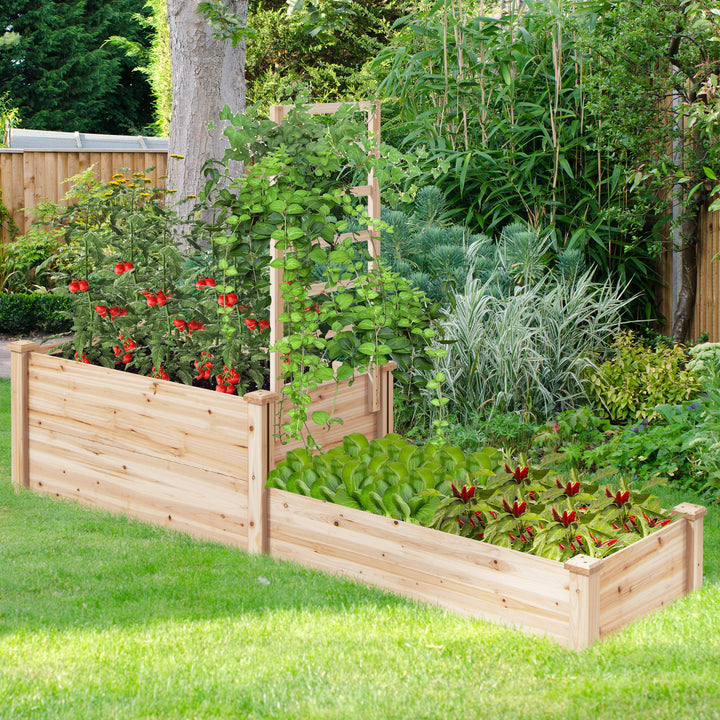 Raised Garden Bed with Trellis and 2 Compartments-Rustic Brown