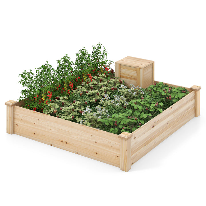 Wood Planter Box Kit with Compost Bin and Open-ended Bottom-Natural
