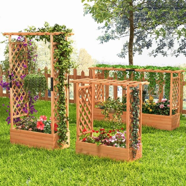 Raised Garden Bed with 2-Sided Trellis and Hanging Roof-Orange - TidySpaces