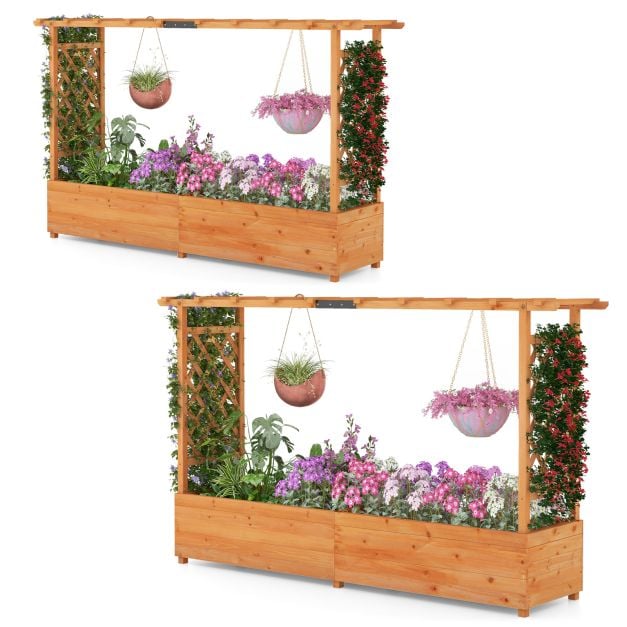 Raised Garden Bed with 2-Sided Trellis and Hanging Roof-Orange - TidySpaces