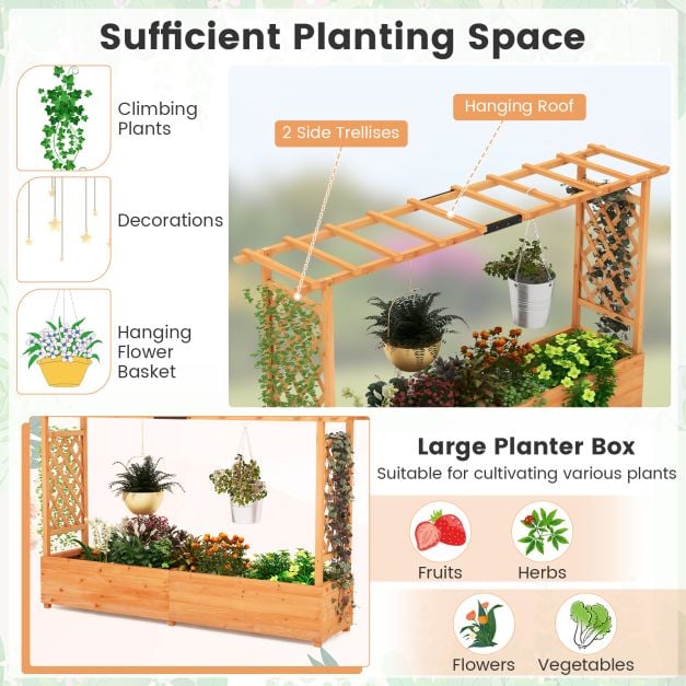 Raised Garden Bed with 2-Sided Trellis and Hanging Roof-Orange - TidySpaces