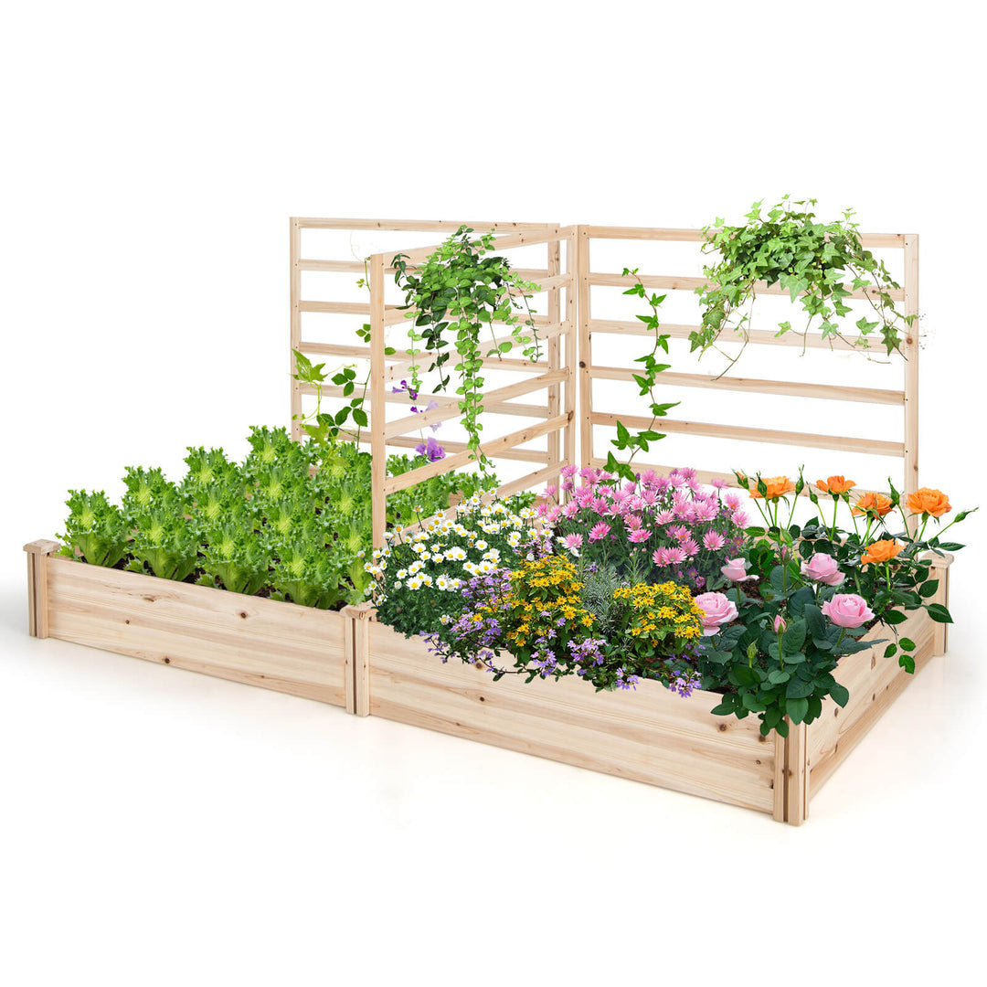 Raised Garden Bed with 3 Trellis and 2 Planter Boxes-Natural