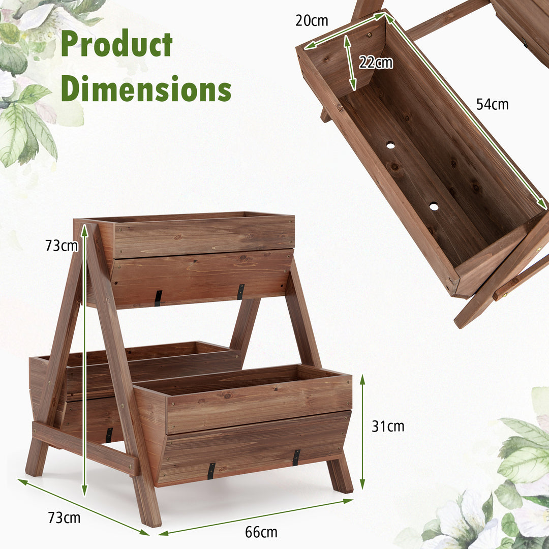 Vertical Raised Garden bed with 3 Wooden Planter Boxes and Drainage Holes-Brown
