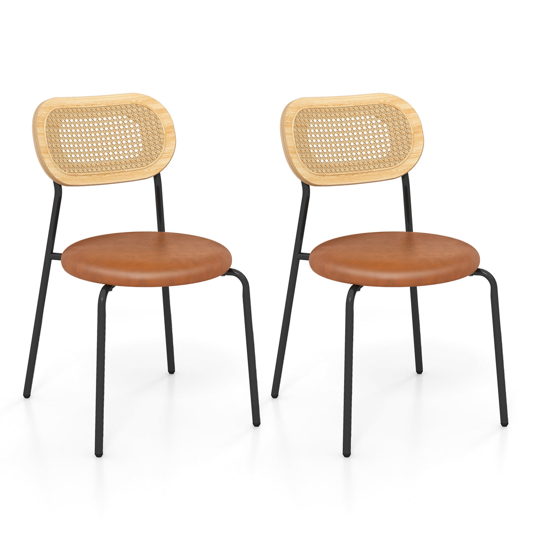 Rattan Dining Chair Set of 2 with Mesh Cane Backrest Coffee - TidySpaces