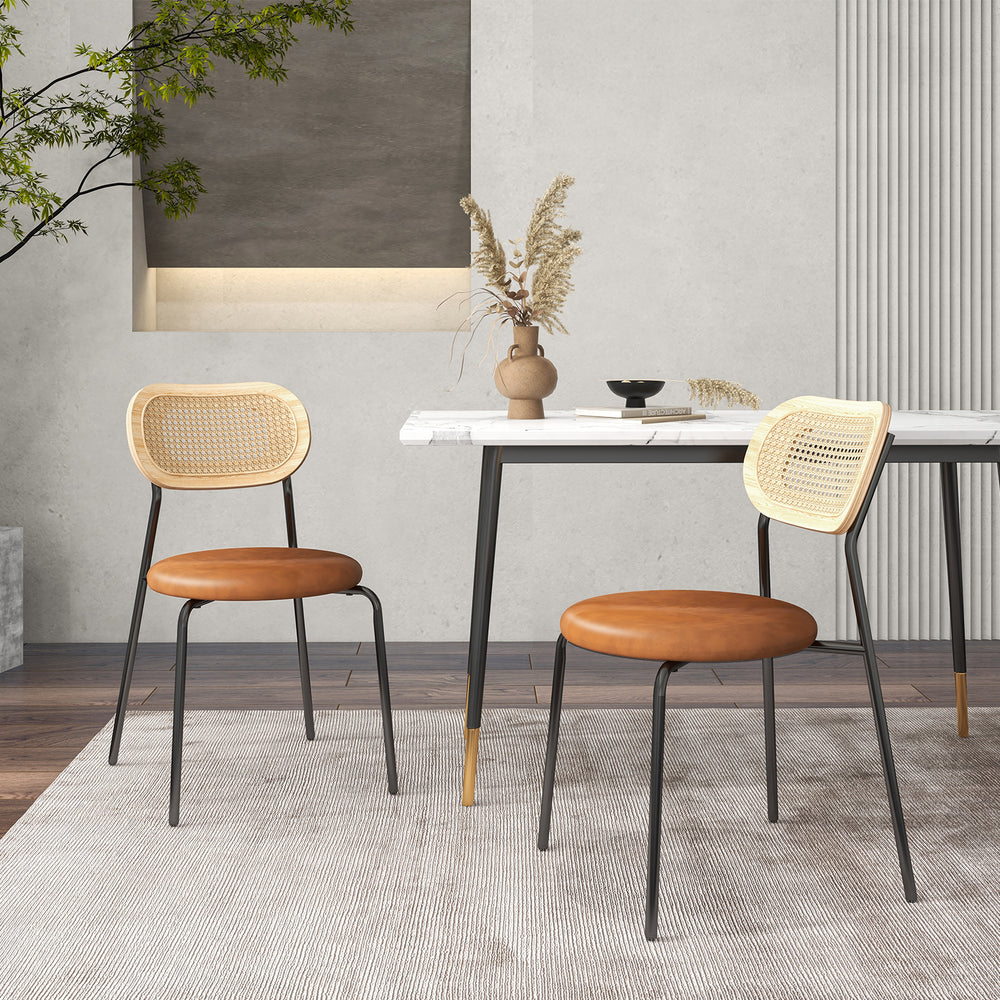 Rattan Dining Chair Set of 2 with Mesh Cane Backrest - TidySpaces