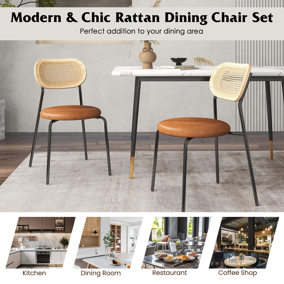 Rattan Dining Chair Set of 2 with Mesh Cane Backrest - TidySpaces
