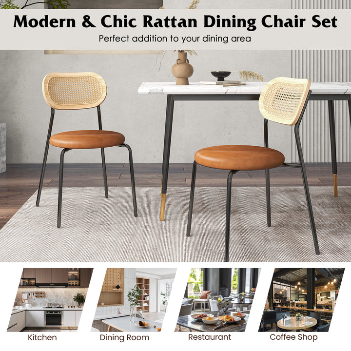 Rattan Dining Chair Set of 2 with Mesh Cane Backrest - TidySpaces