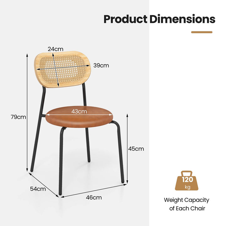 Rattan Dining Chair Set of 2 with Mesh Cane Backrest - TidySpaces
