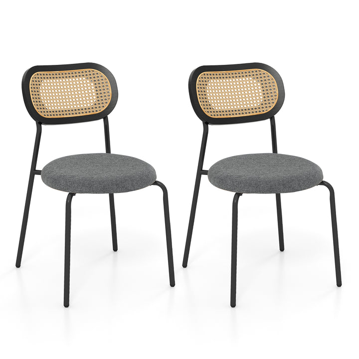Rattan Dining Chair Set of 2 with Mesh Cane Backrest Grey - TidySpaces
