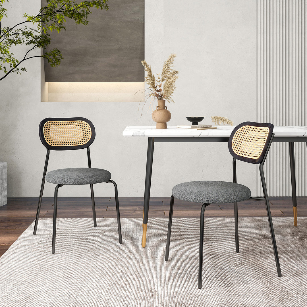 Rattan Dining Chair Set of 2 with Mesh Cane Backrest - TidySpaces