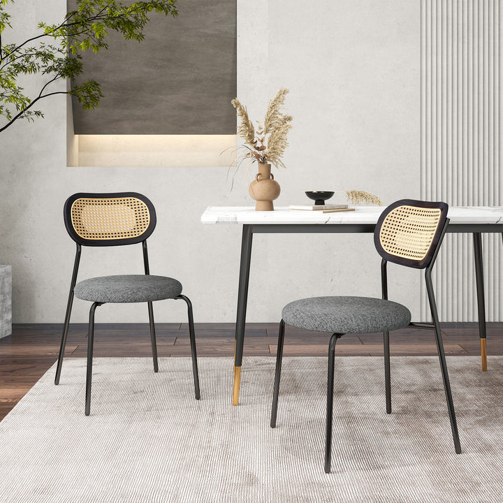 Rattan Dining Chair Set of 2 with Mesh Cane Backrest - TidySpaces