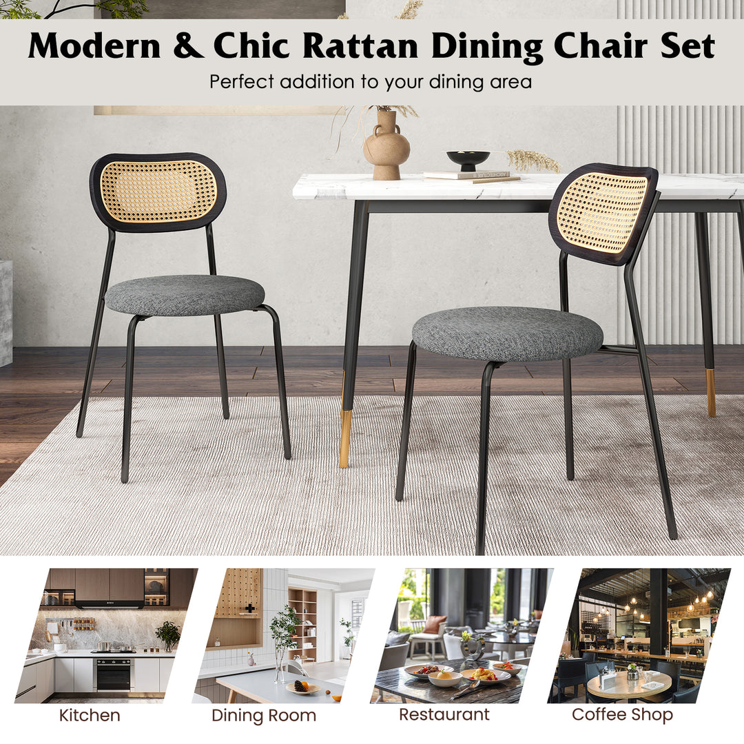 Rattan Dining Chair Set of 2 with Mesh Cane Backrest - TidySpaces