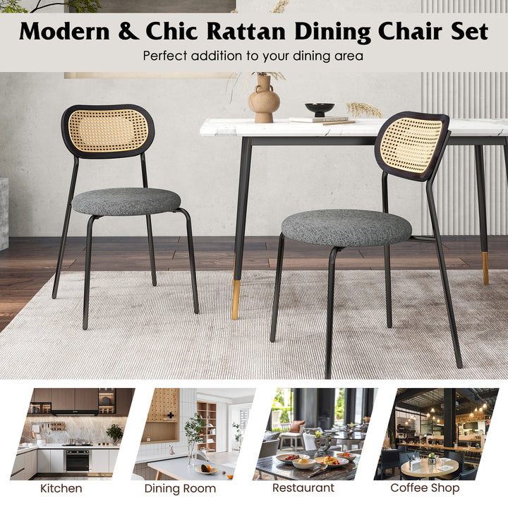 Rattan Dining Chair Set of 2 with Mesh Cane Backrest - TidySpaces