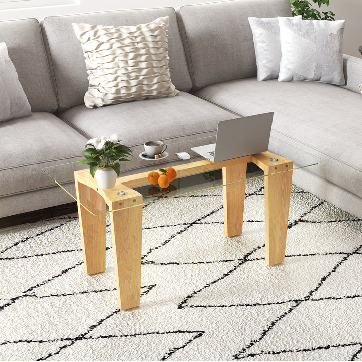 Rectangle Coffee Table with Transparent Tabletop and Rubber Wood Frame Natural