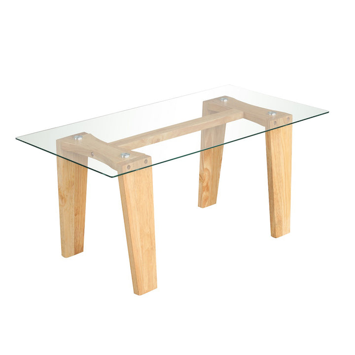 Rectangle Coffee Table with Transparent Tabletop and Rubber Wood Frame Natural