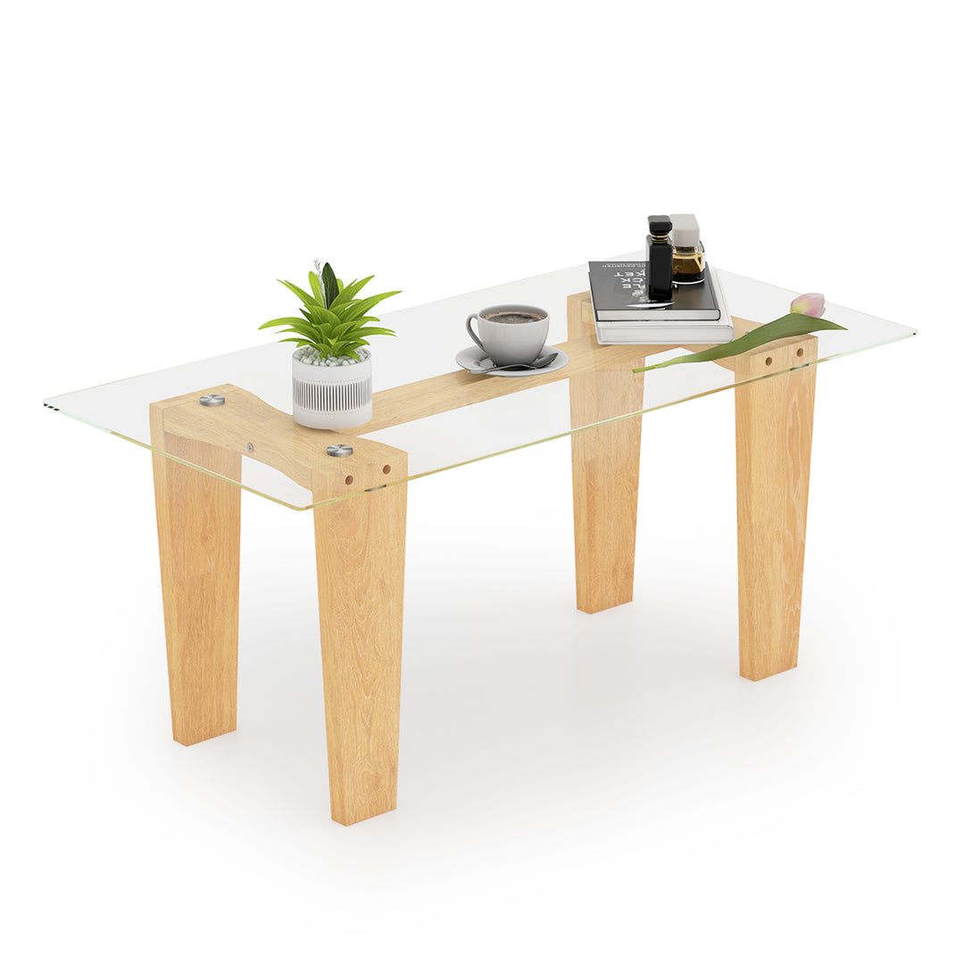 Rectangle Coffee Table with Transparent Tabletop and Rubber Wood Frame Natural