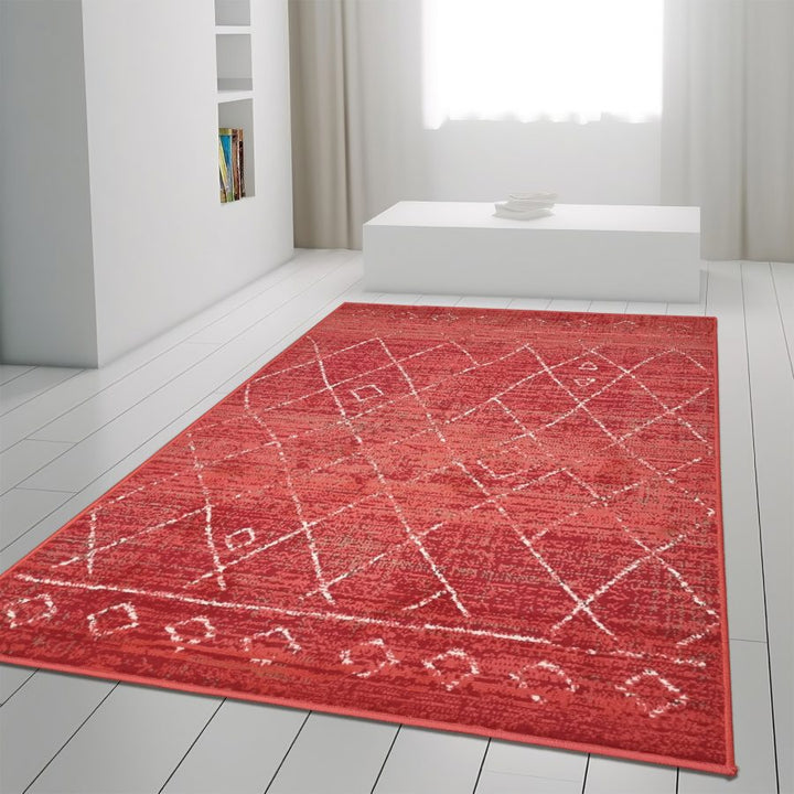 Geometric Red Rug Diamond Aztec Pattern