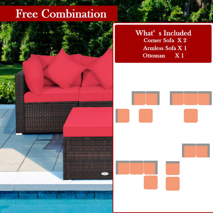 4 Pieces Outdoor Rattan Conversation Set with Removable Cushions and Pillows - TidySpaces