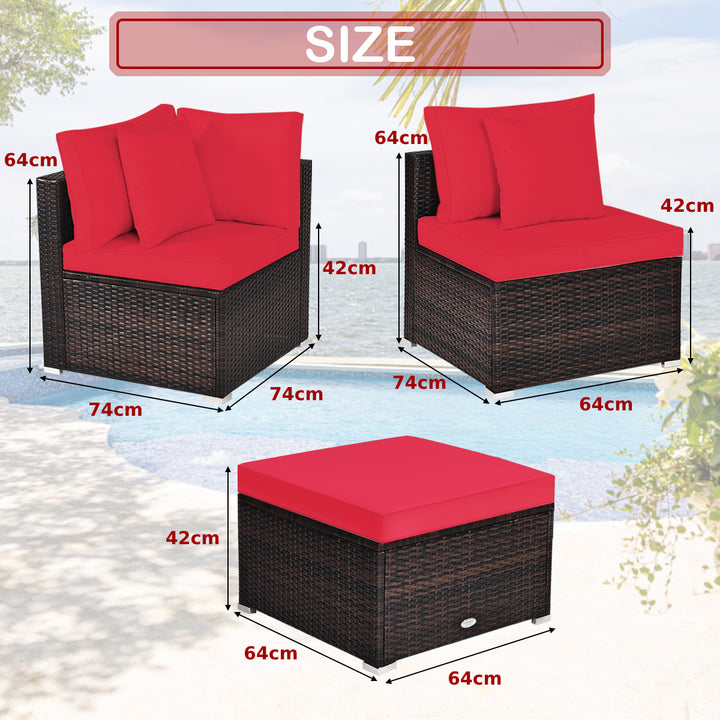 4 Pieces Outdoor Rattan Conversation Set with Removable Cushions and Pillows - TidySpaces