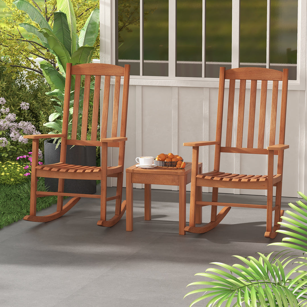 Ergonomic Slatted Patio Rocking Chair for Garden Poolside Courtyard