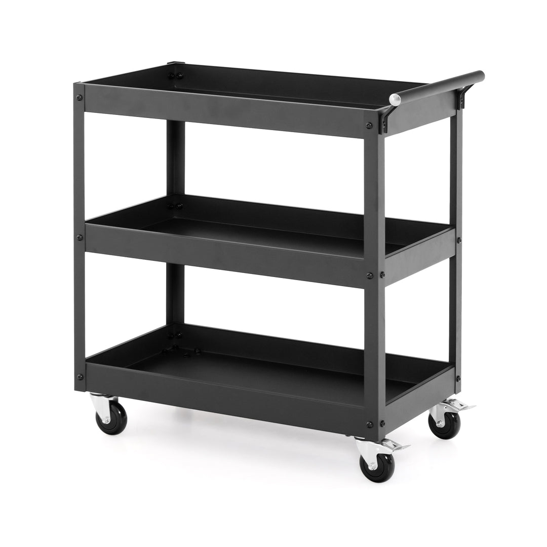 3 Shelf Rolling Metal Utility Cart with Ergonomic Handle Black - TidySpaces