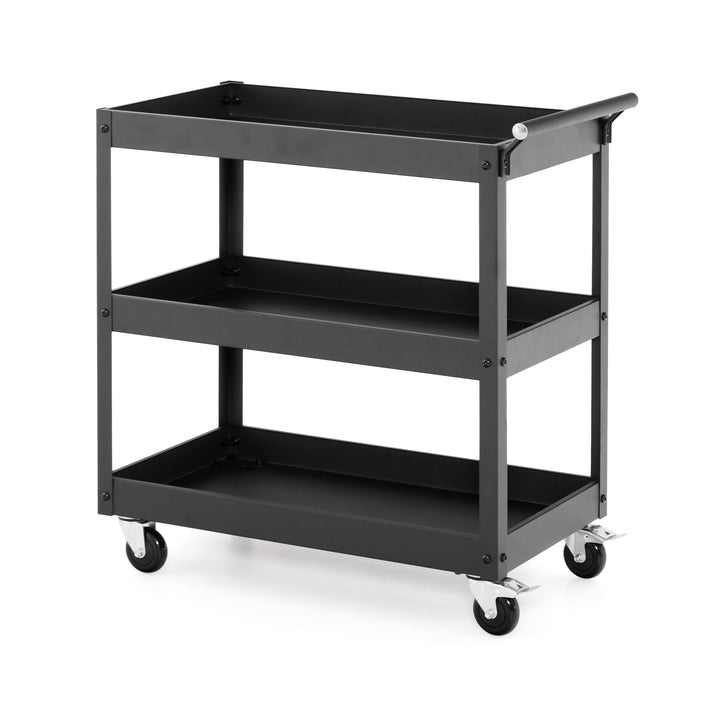 3 Shelf Rolling Metal Utility Cart with Ergonomic Handle Black - TidySpaces