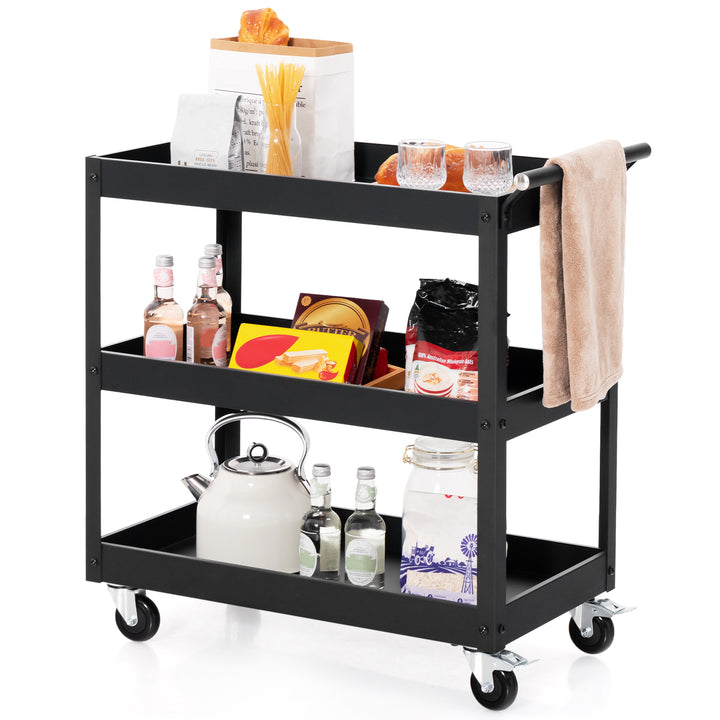 3 Shelf Rolling Metal Utility Cart with Ergonomic Handle - TidySpaces