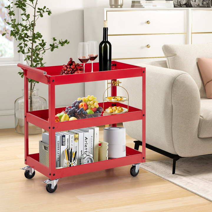 3 Shelf Rolling Metal Utility Cart with Ergonomic Handle - TidySpaces