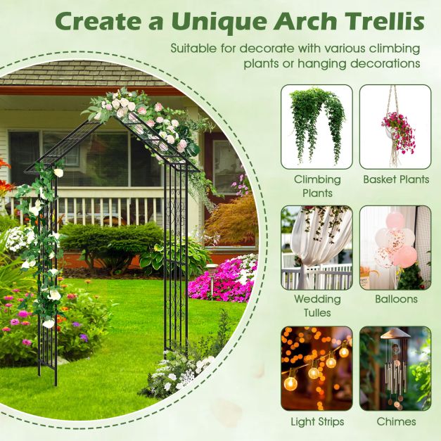 Roof-shaped Top Garden Arbor Garden Trellis Pergola with Side Crossbars-Black