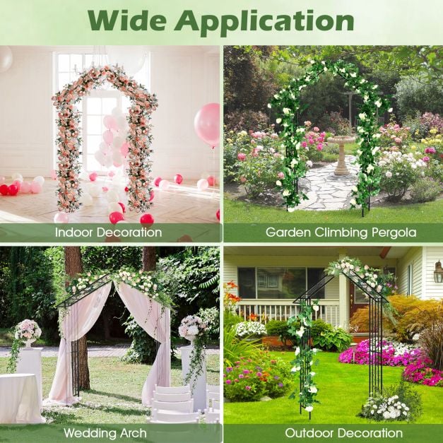 Roof-shaped Top Garden Arbor Garden Trellis Pergola with Side Crossbars-Black